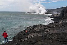 Lava ocean entry plume. Hawaii Volcanoes National Park.  ( )