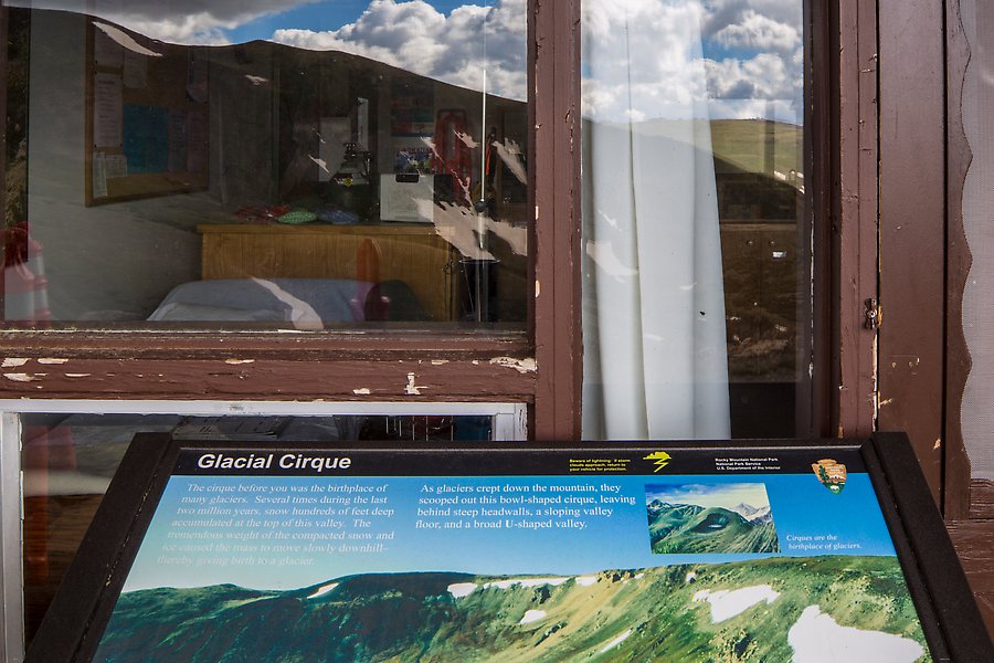 Interpretive sign and Alpine Visitor Center. Rocky Mountain National Park.  ()