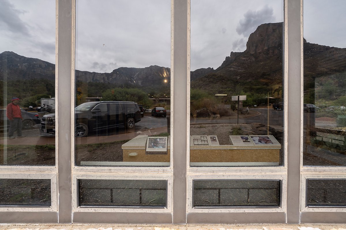 Casa Grande window. Chisos Basin Visitor Center. Big Bend National Park.  ()